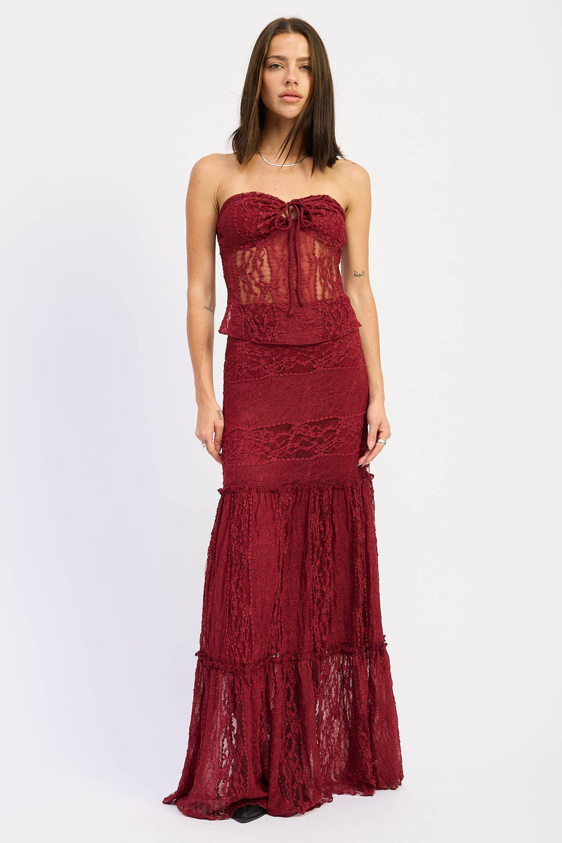 Savannah Lace Maxi Skirt- Merlot