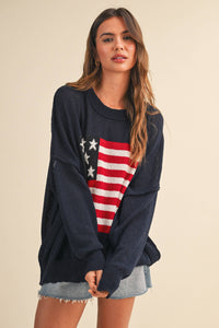 Usa Flag Oversized Sweater- Navy