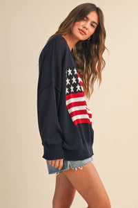Usa Flag Oversized Sweater- Navy
