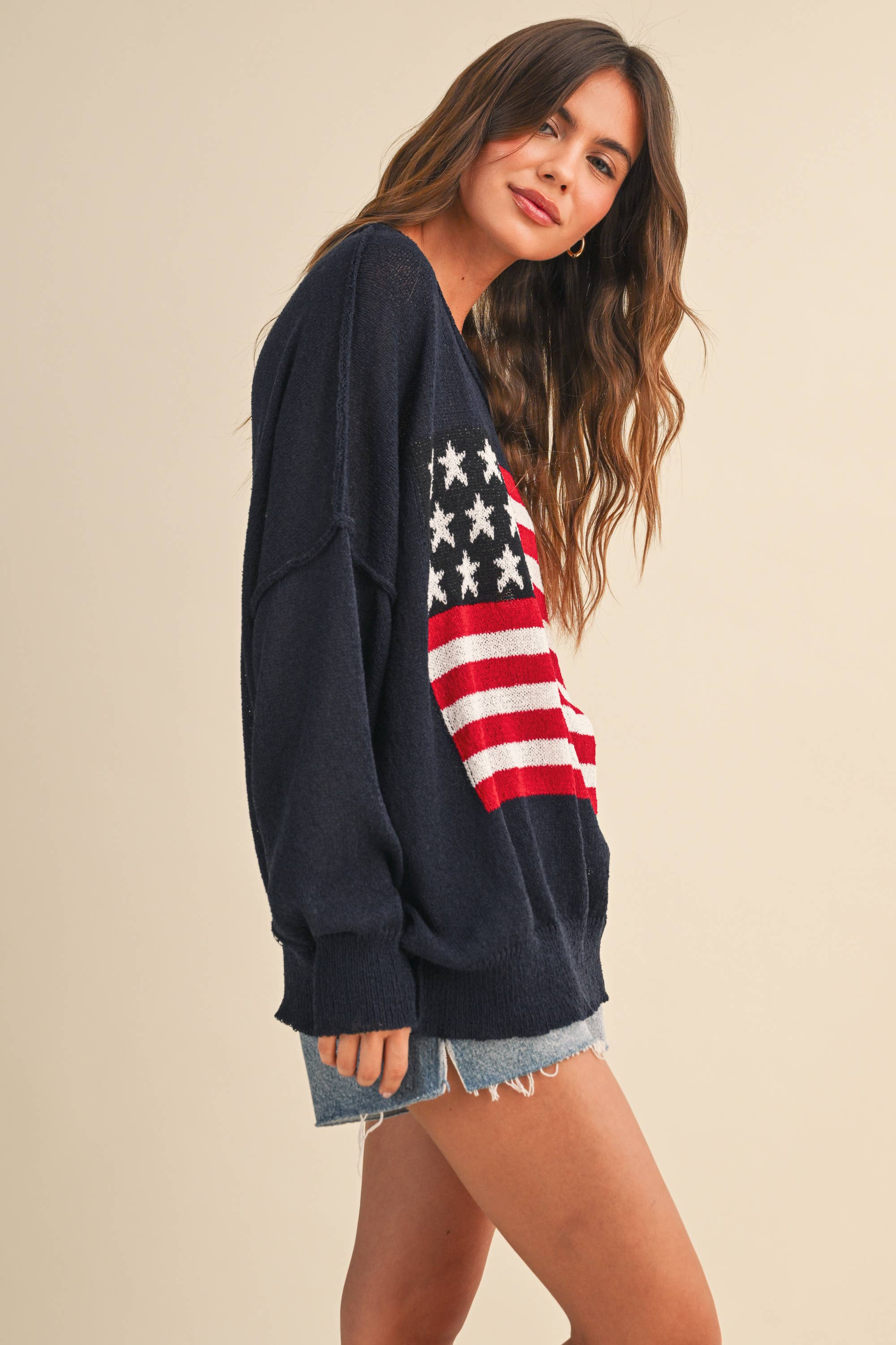 Usa Flag Oversized Sweater- Navy