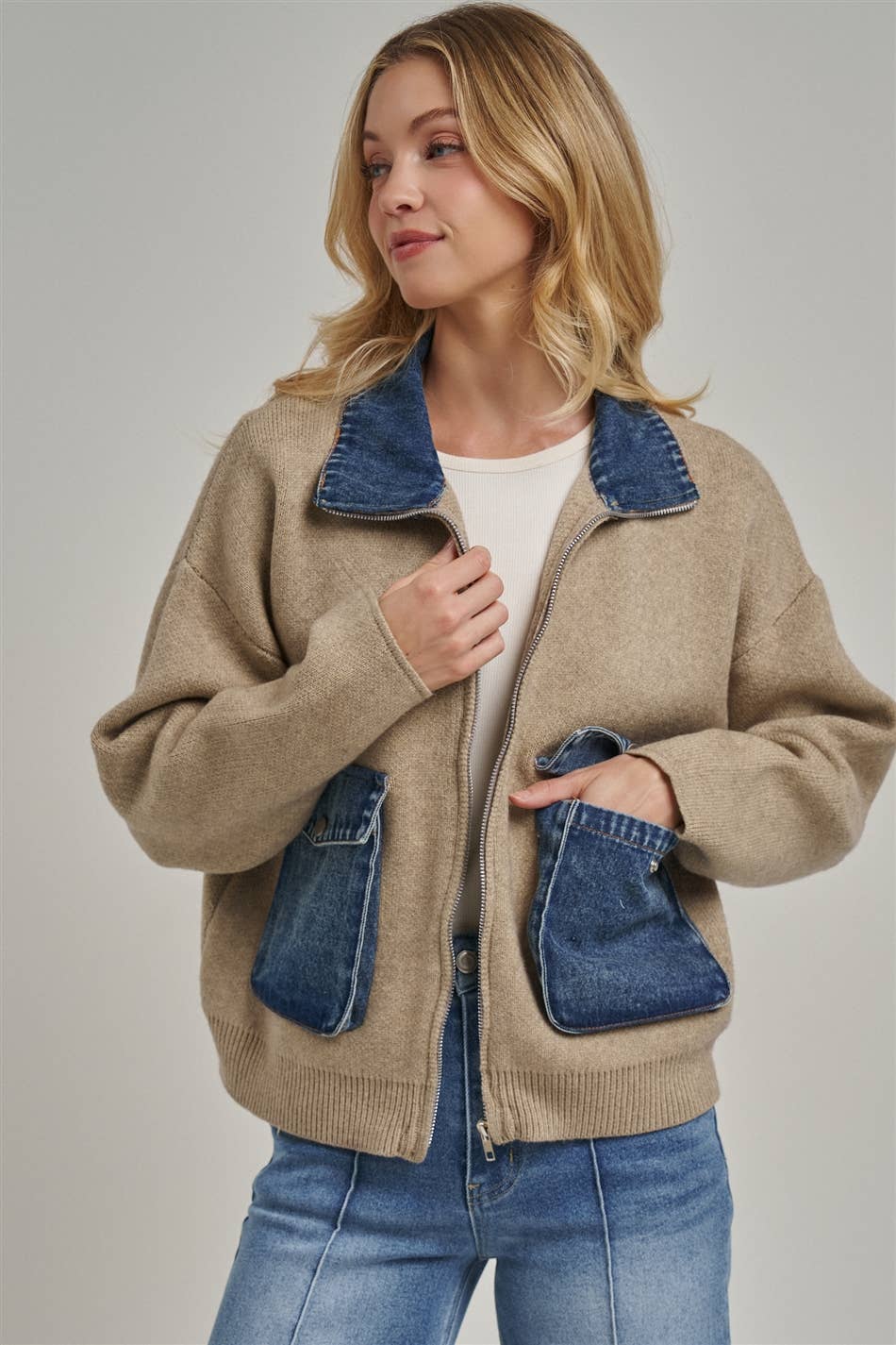 Hadley Contrast Denim Sweater