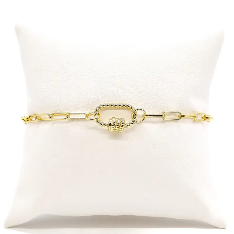 Gold Paperclip Chain Charm Bracelet with Small Bella Carabiner
