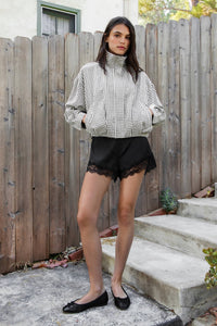 TICTOC - LUNETTE XS Scalloped Eyelash Lace Trim Satin Shorts: Black / 1 XS • 2 SMALL • 2 MEDIUM • 1 LARGE