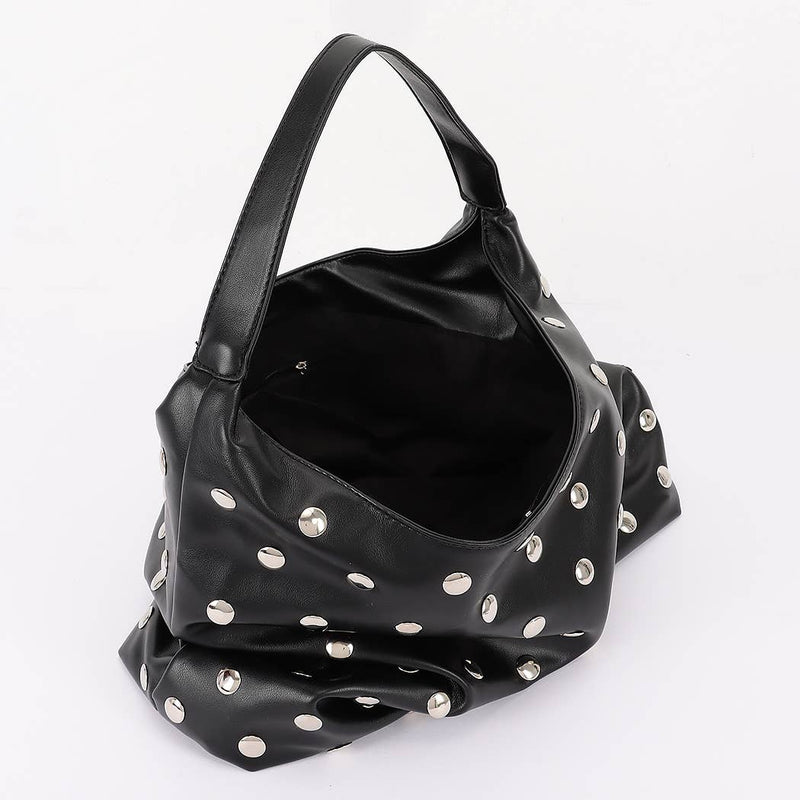 Studded Faux Leather Hobo Bag