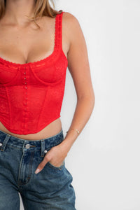 Anabella Lace Corset Top- Red