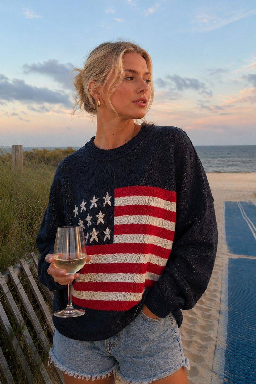 Usa Flag Oversized Sweater- Navy