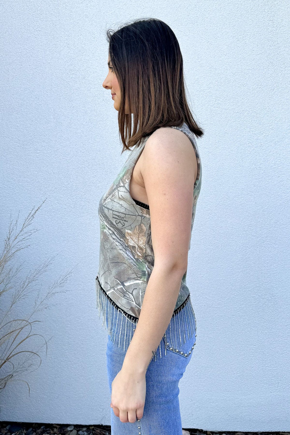 Camo Rhinestone Fringe Tank #12