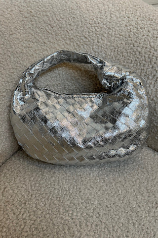 silver crochet purse 