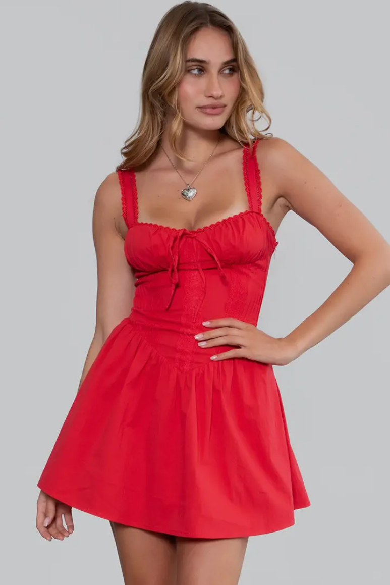 Darcy Poplin Mini Dress- Red