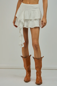 Dallas Eyelet Lace Ruffle Skirt - White