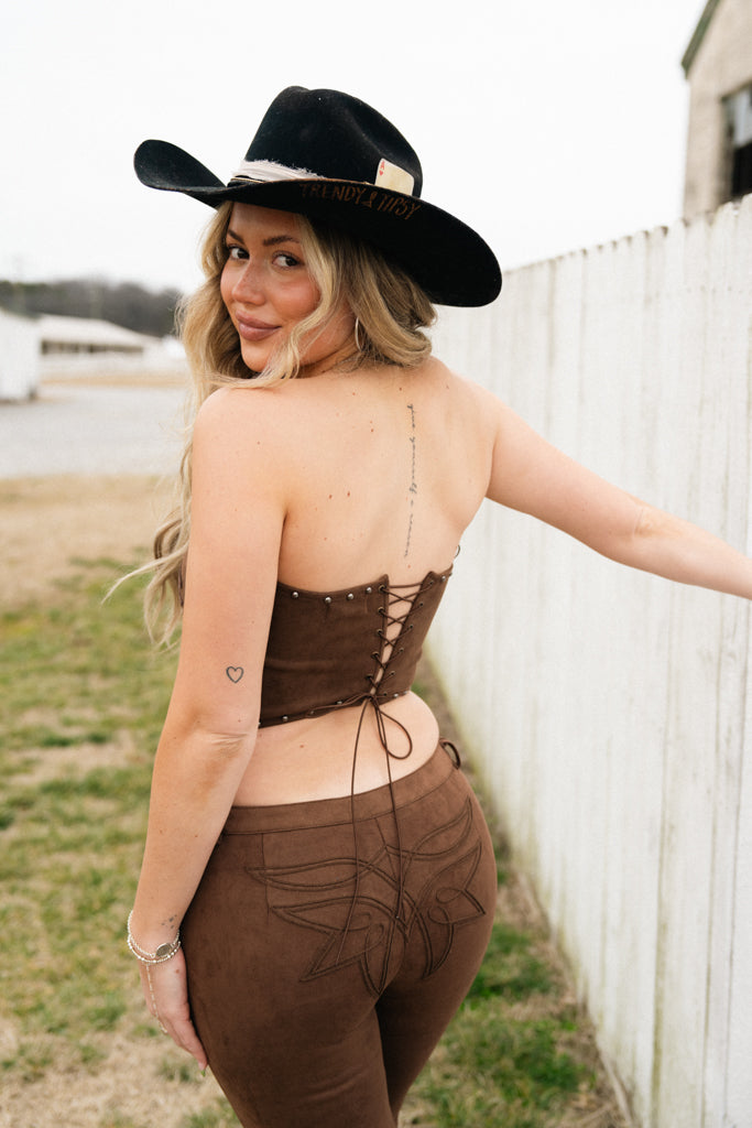 Zahara Suede Western Embossed Pants – Trendy and Tipsy