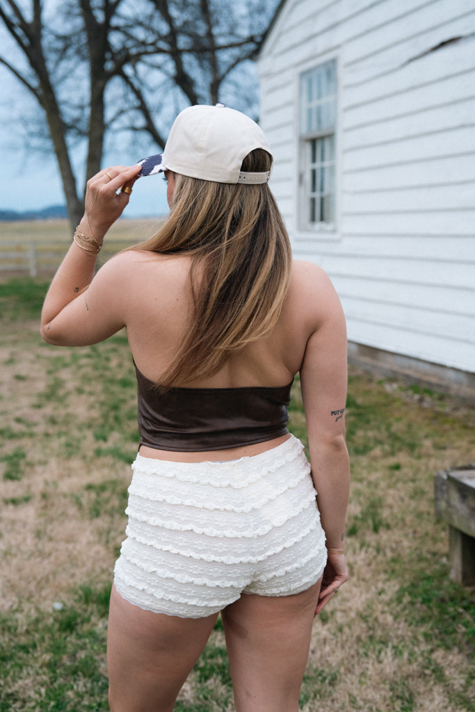 Cara Leather Halter Top- Brown