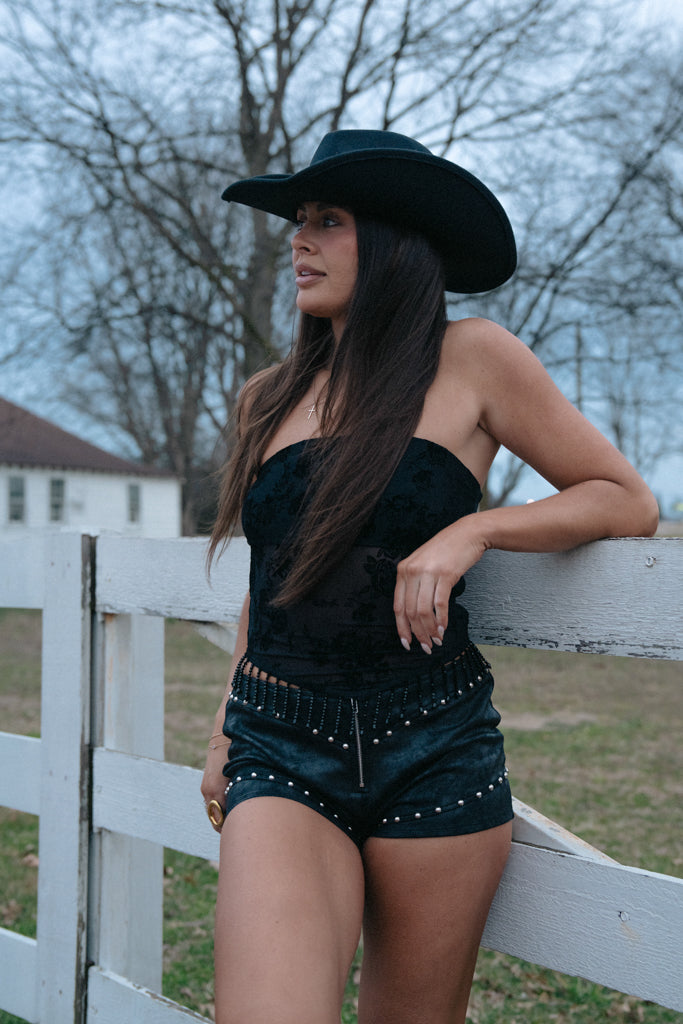 Rebel Rodeo Studded Micro Shorts- Black