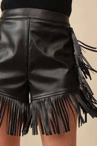Winona Western Fringe Leather Shorts - Black