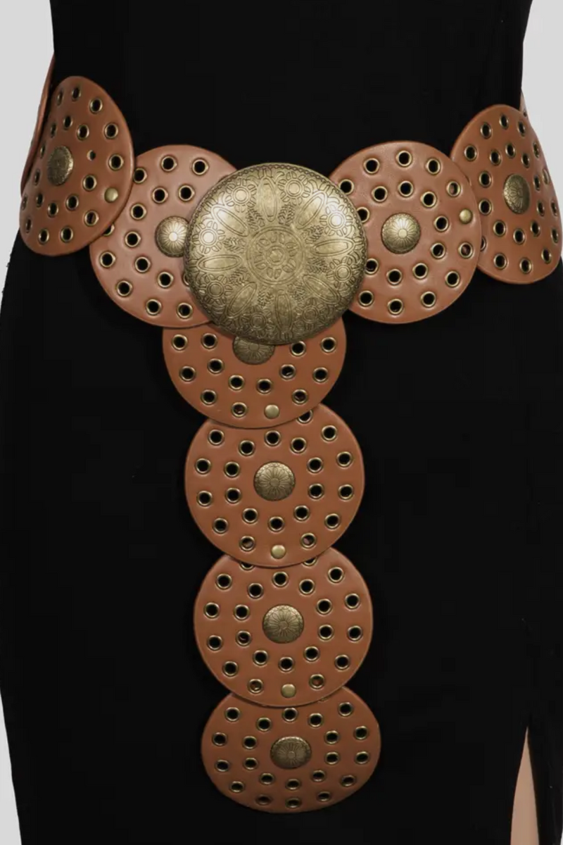 Leather Disc Belt - Brown/Gold