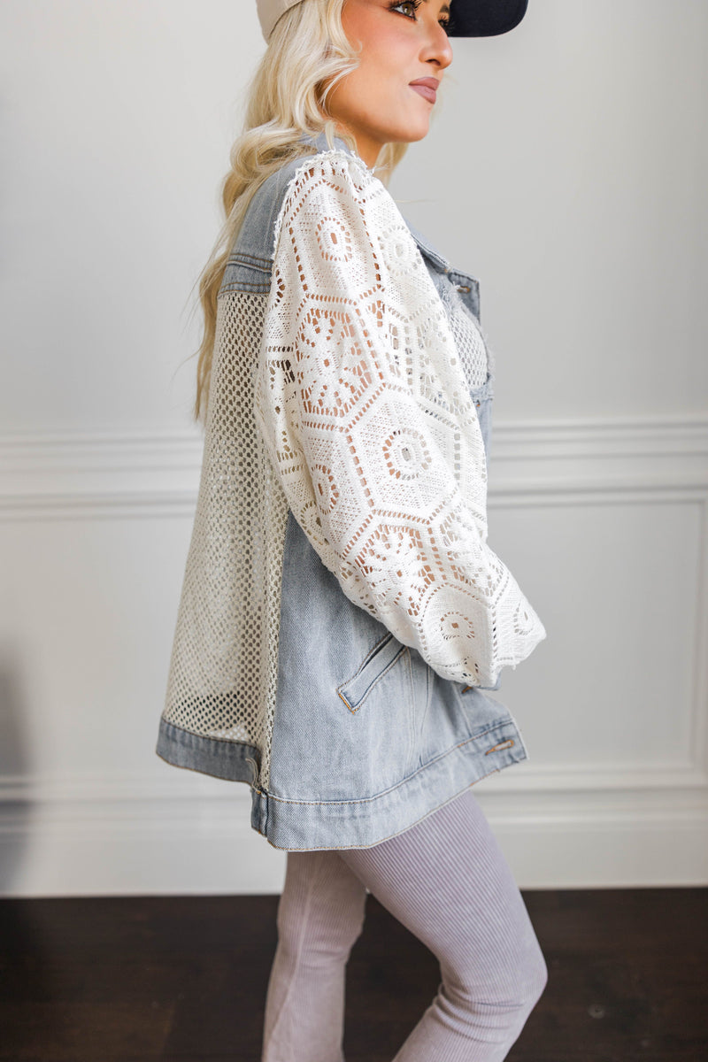 Marlowe Crochet Lace Denim Jacket