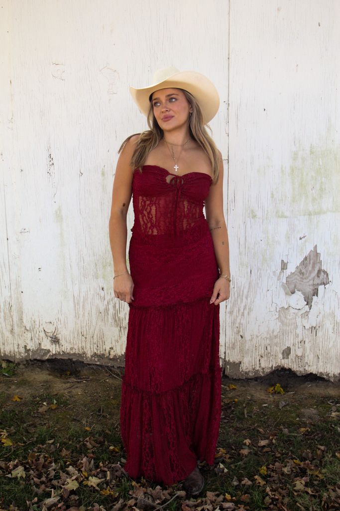 Savannah Lace Tube Top- Merlot