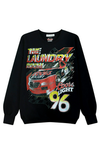 Black sweatshirt with Coors Light racing car graphic on a white background