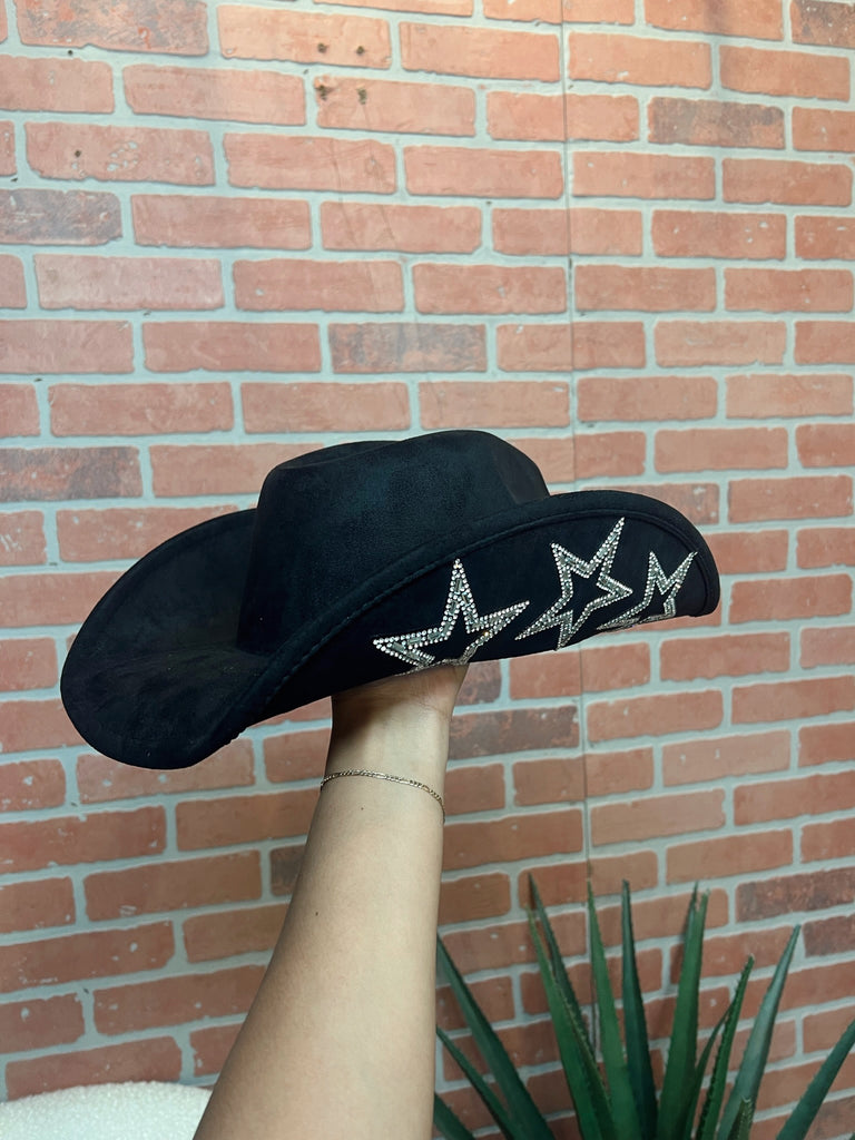 Rhinestone Star Cowgirl Hat - Black