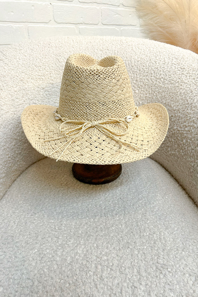Cowrie Shell Paper Braided Cowboy Hat