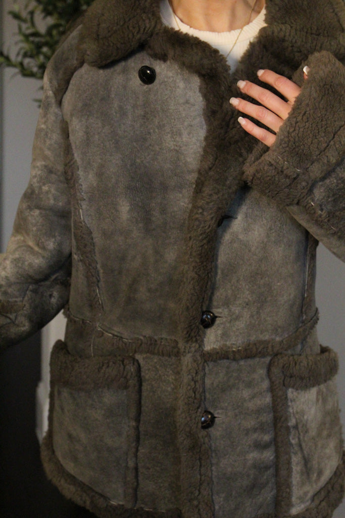 Acid Wash Vintage Fur Coat