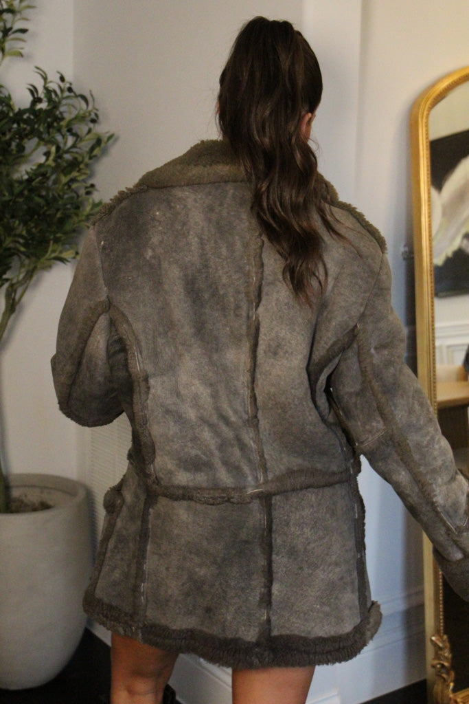 Acid Wash Vintage Fur Coat