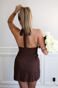 Cocoa Satin Halter Dress