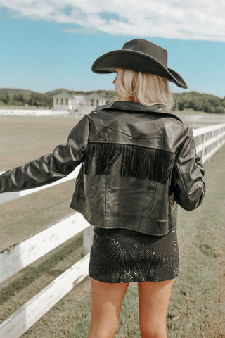 Straight Shooter Faux Leather Fringe Jacket