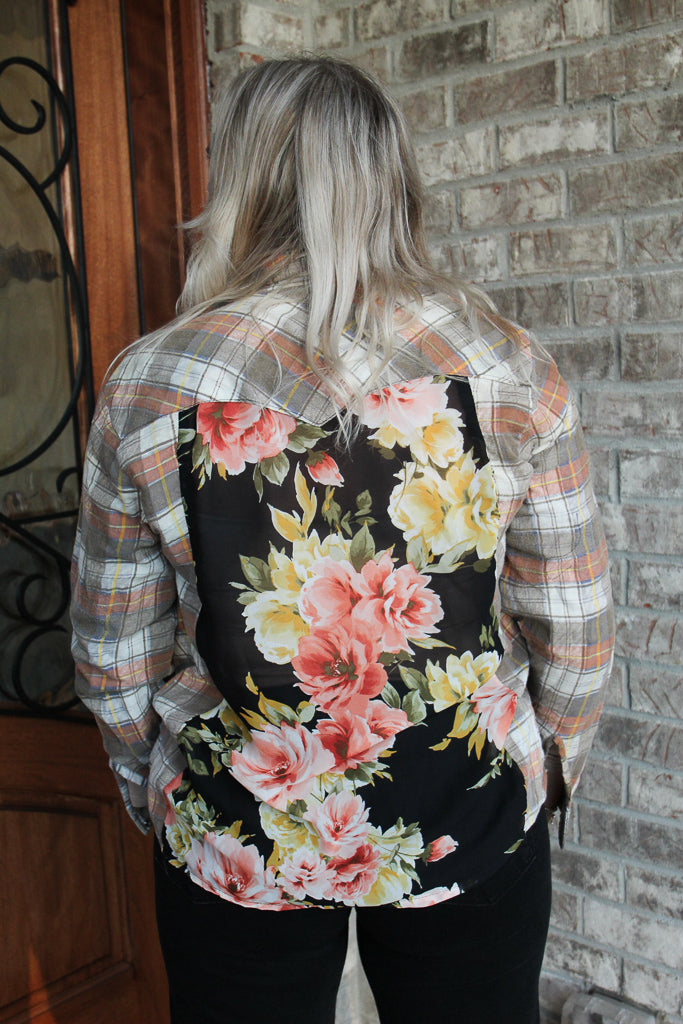 Forget Me Not Floral Lace Back Flannel #1