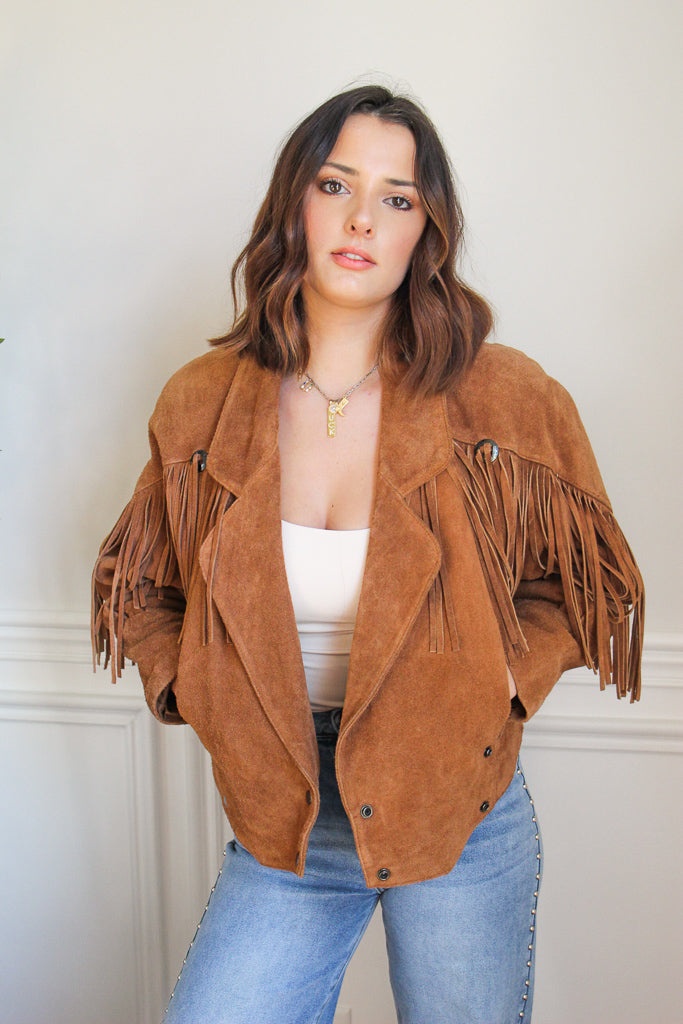 Vintage Suede Leather Fringe Jacket