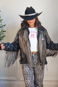 Vintage Two-Tone Leather Moto Fringe Jacket