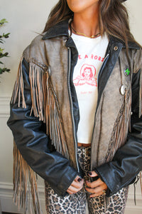 Vintage Two-Tone Leather Moto Fringe Jacket