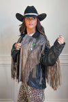 Vintage Two-Tone Leather Moto Fringe Jacket