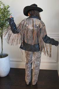 Vintage Two-Tone Leather Moto Fringe Jacket