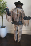 Vintage Two-Tone Leather Moto Fringe Jacket