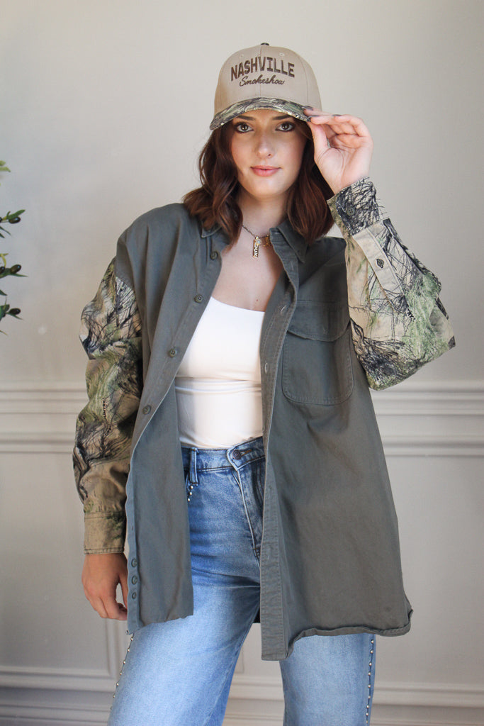 Two Tone Denim & Camo Vintage Chambray
