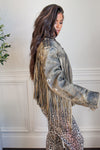 Vintage Acid Wash Concho Fringe Leather Jacket