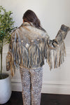 Vintage Acid Wash Concho Fringe Leather Jacket