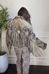 Vintage Acid Wash Concho Fringe Leather Jacket