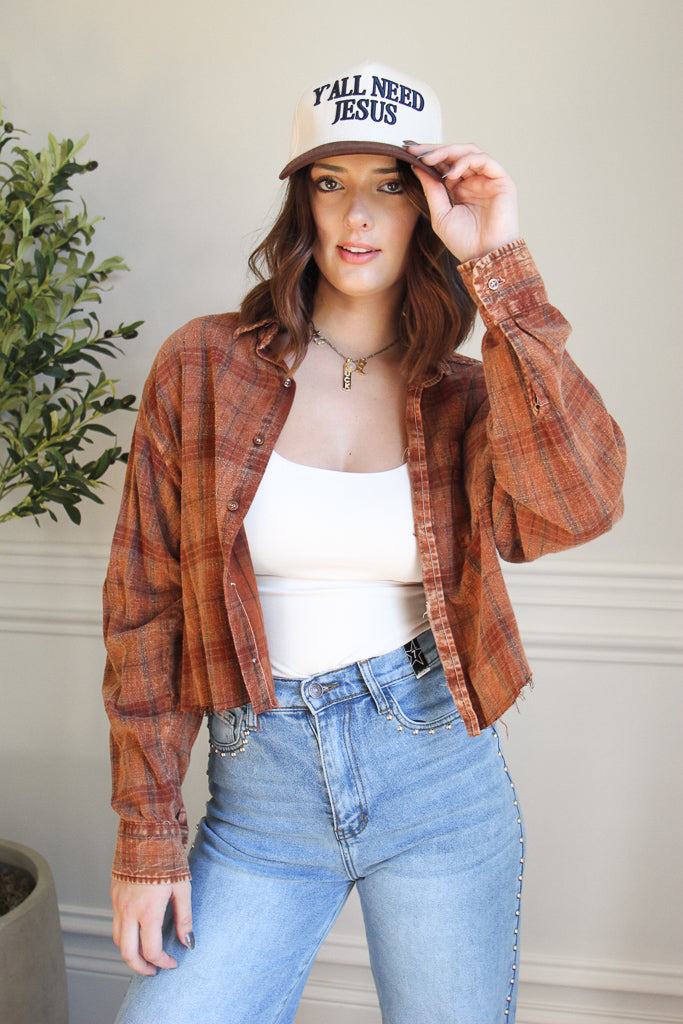 Led Zeppelin Acid Wash Cropped Flannel