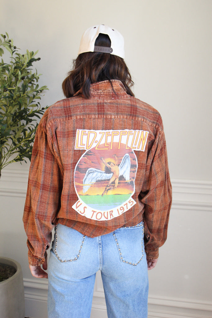 Led Zeppelin Acid Wash Cropped Flannel