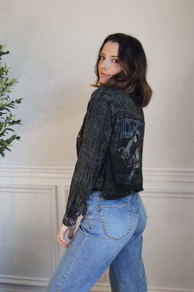 Led Zeppelin Acid Wash Cropped Flannel 