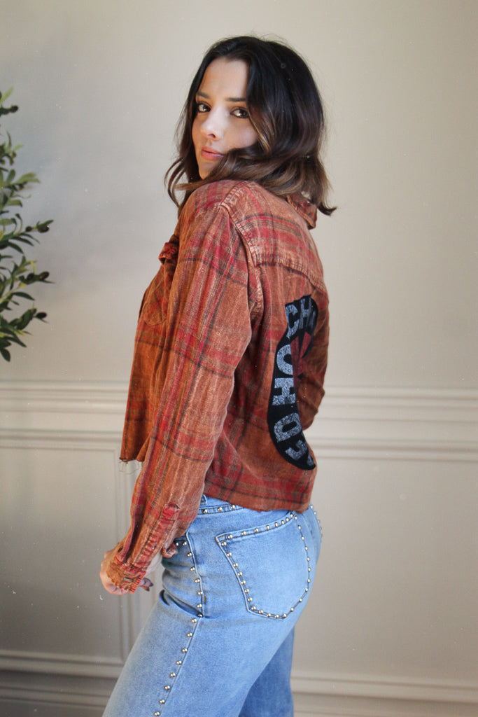 Red Hot Chili Peppers Acid Wash Cropped Flannel