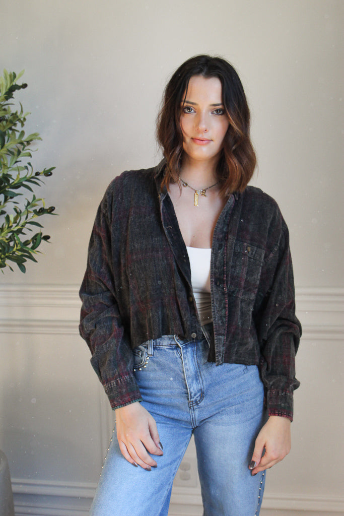 Metallica Acid Wash Cropped Flannel