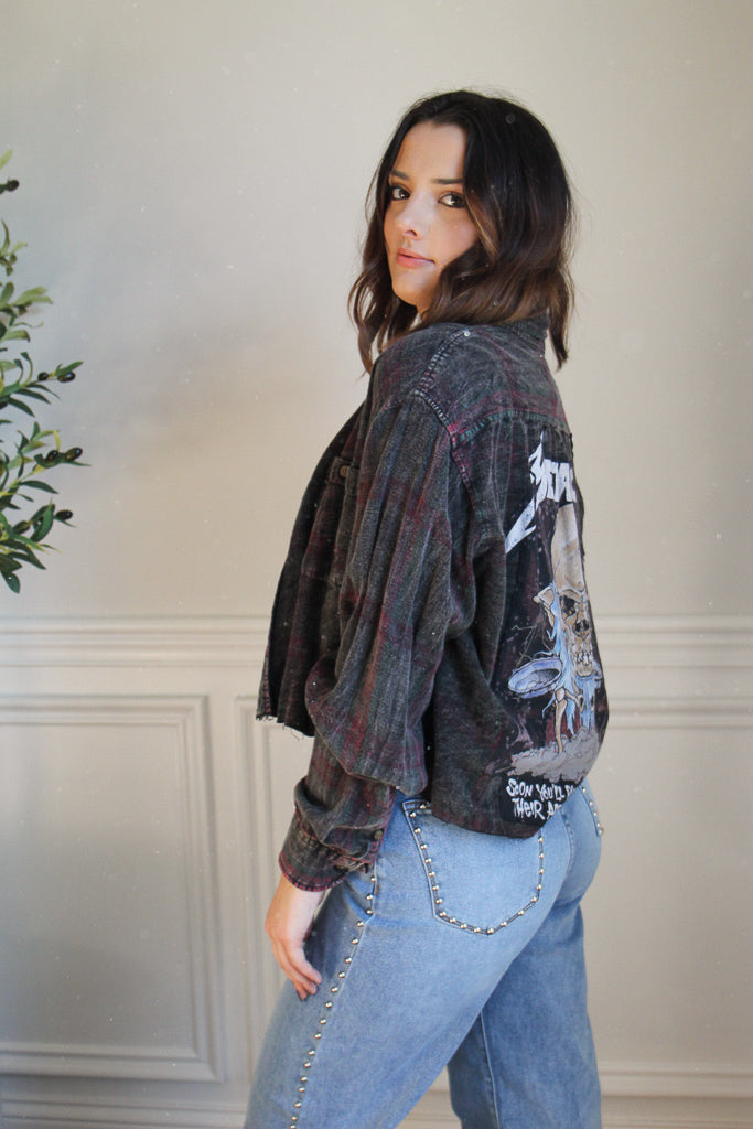 Metallica Acid Wash Cropped Flannel