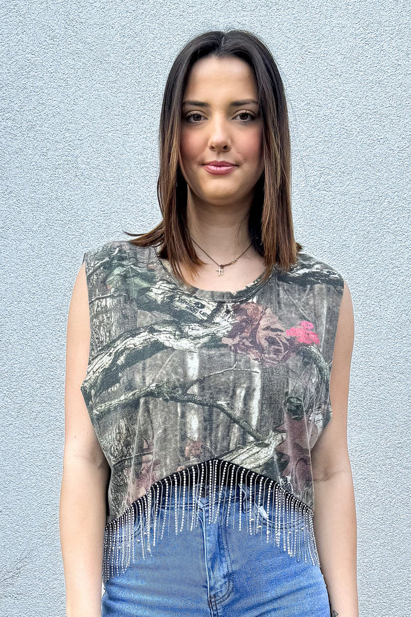 Camo Rhinestone Fringe Tank #3