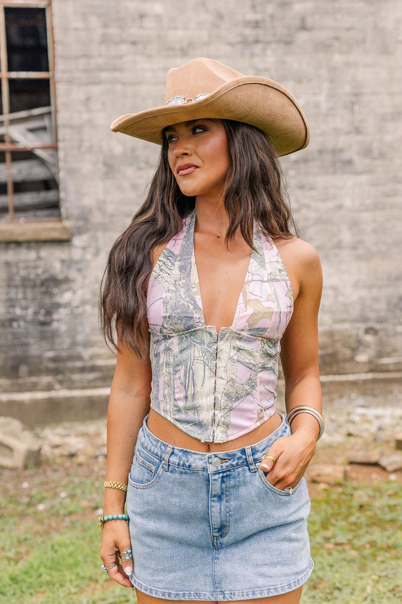 Urban Camo Corset Top- Pink