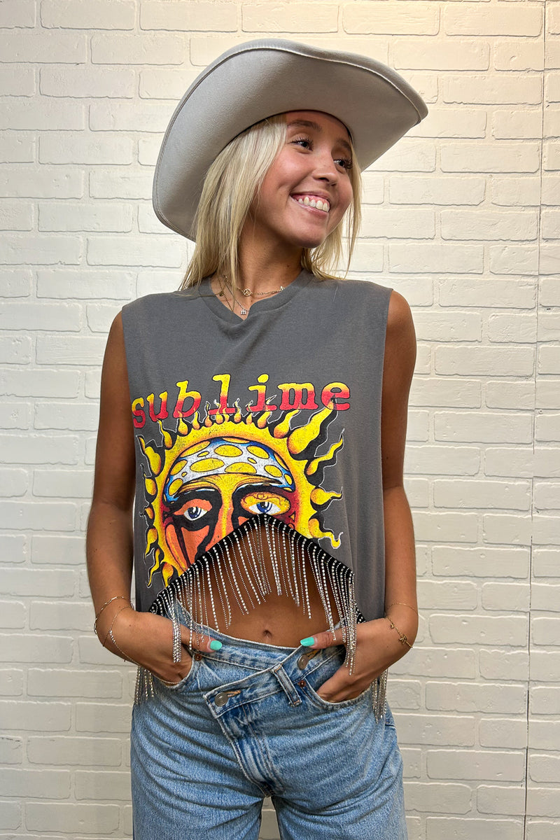 Sublime Cropped Rhinestone Fringe Tank