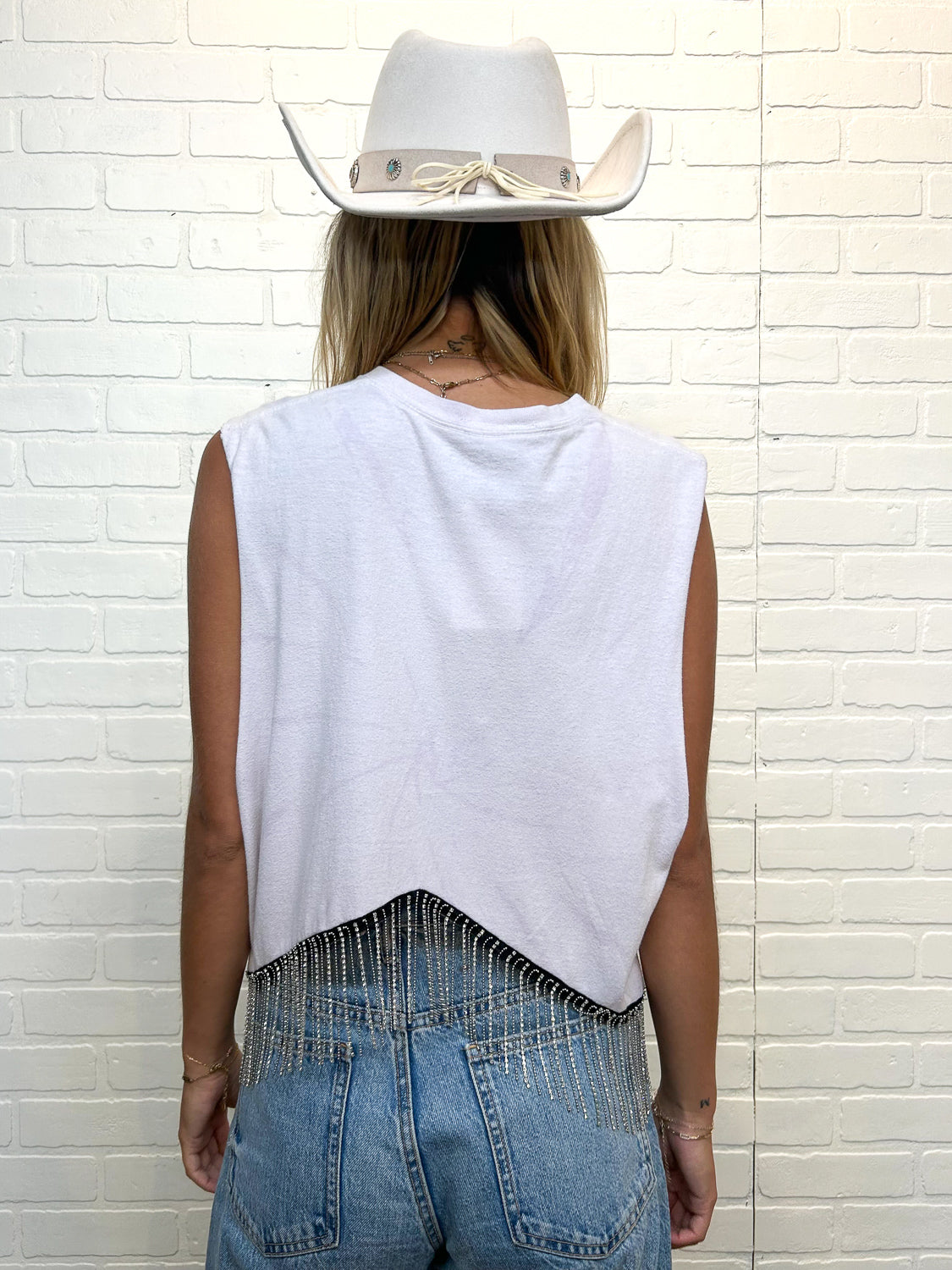 Van Halen Cropped Rhinestone Fringe Tank