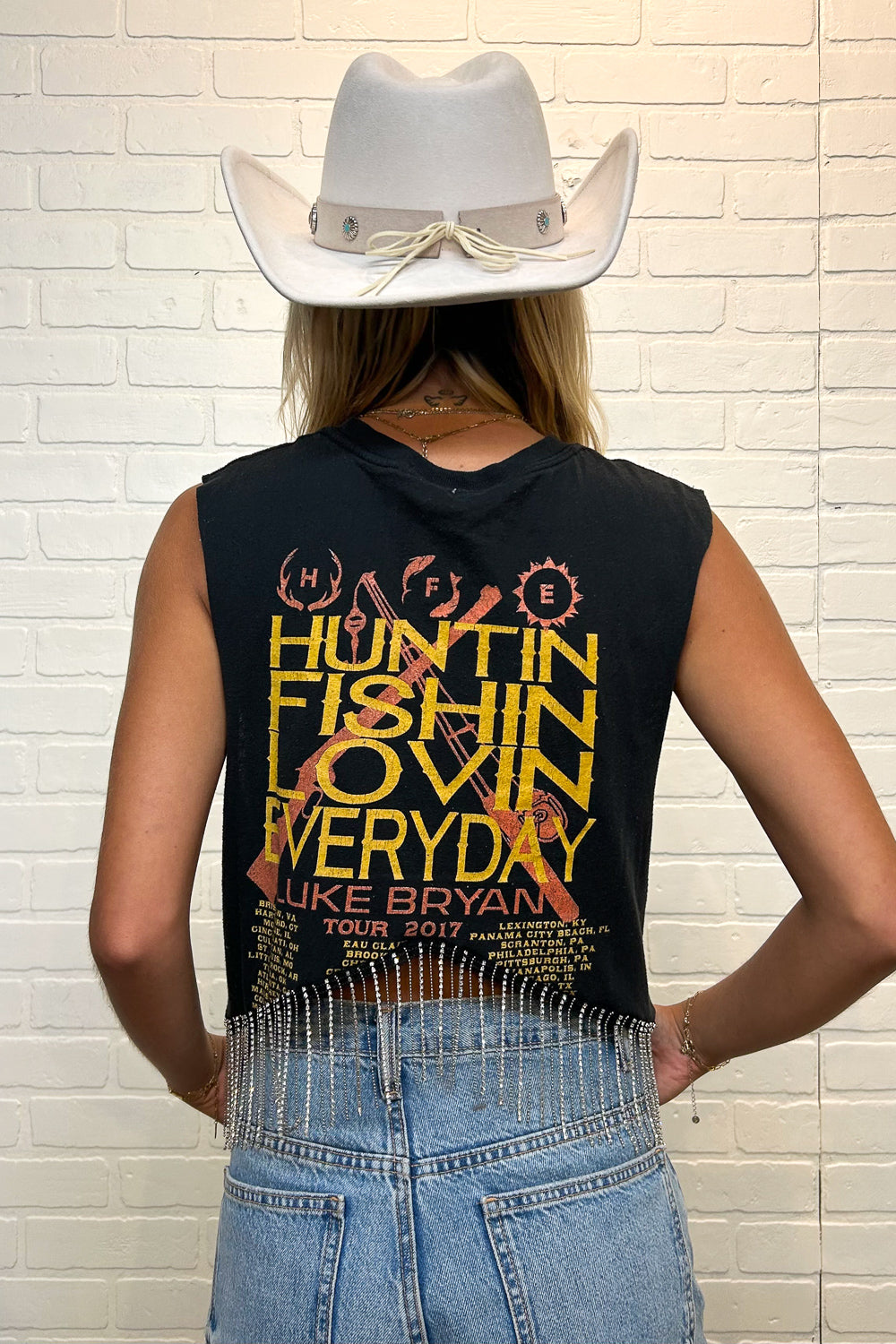 Luke Bryan Cropped Rhinestone Fringe Tank